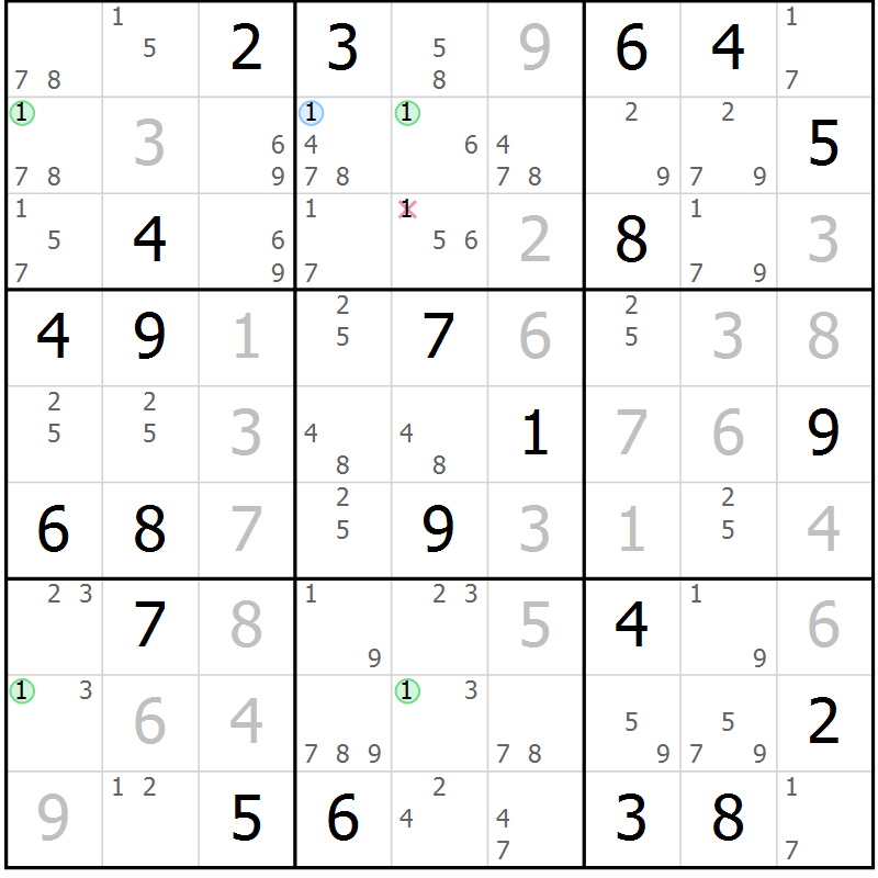 Position des candidats pour la solution de la Gr 13 page 16 du magazine de sudoku Sudoku Suprême n° 039