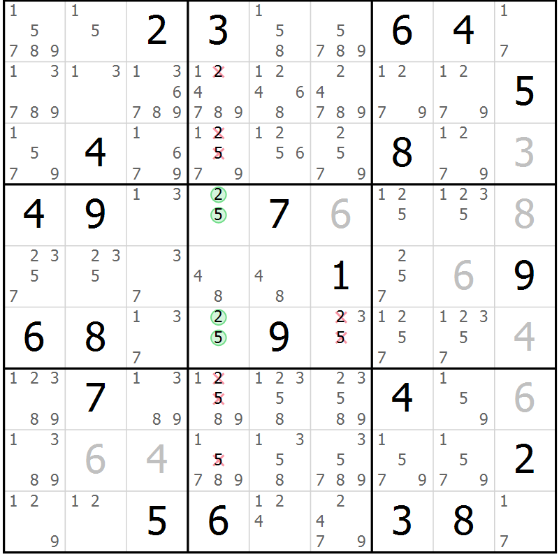 Position des candidats pour la solution de la Gr 13 page 16 du magazine de sudoku Sudoku Suprême n° 039