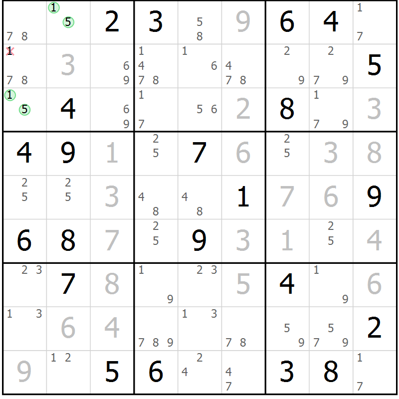 Position des candidats pour la solution de la Gr 13 page 16 du magazine de sudoku Sudoku Suprême n° 039
