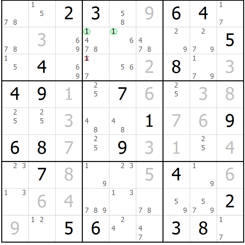 Position des candidats pour la solution de la Gr 13 page 16 du magazine de sudoku Sudoku Suprême n° 039