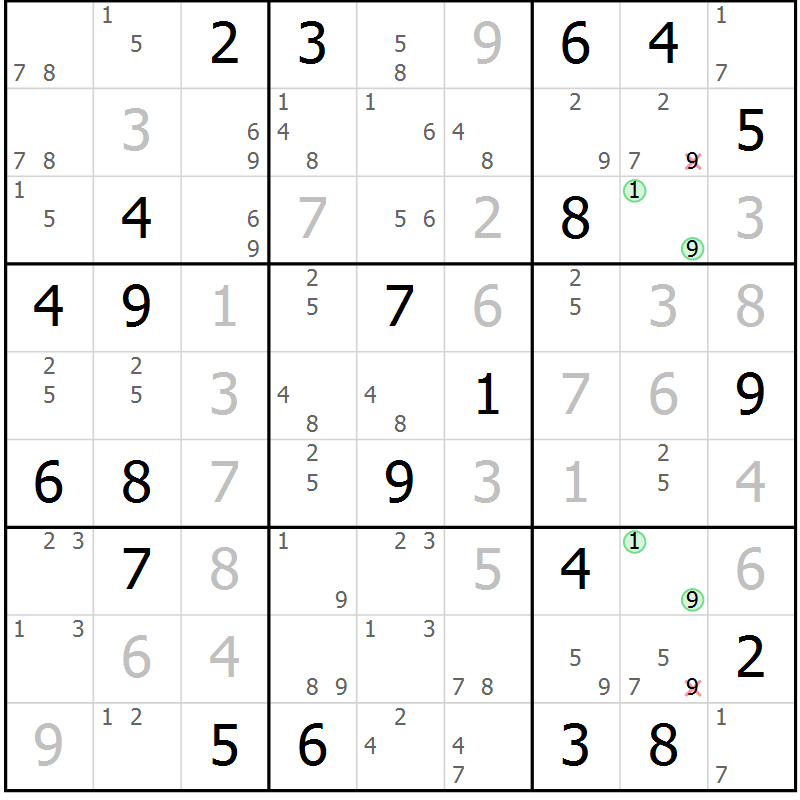 Position des candidats pour la solution de la Gr 13 page 16 du magazine de sudoku Sudoku Suprême n° 039