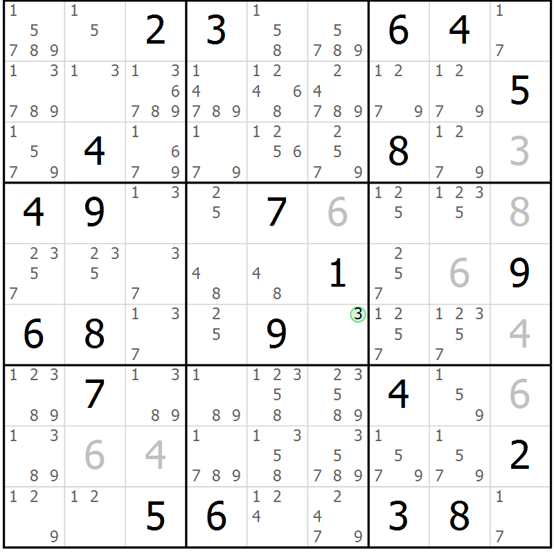 Position des candidats pour la solution de la Gr 13 page 16 du magazine de sudoku Sudoku Suprême n° 039