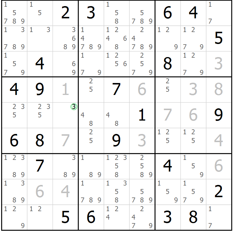Position des candidats pour la solution de la Gr 13 page 16 du magazine de sudoku Sudoku Suprême n° 039