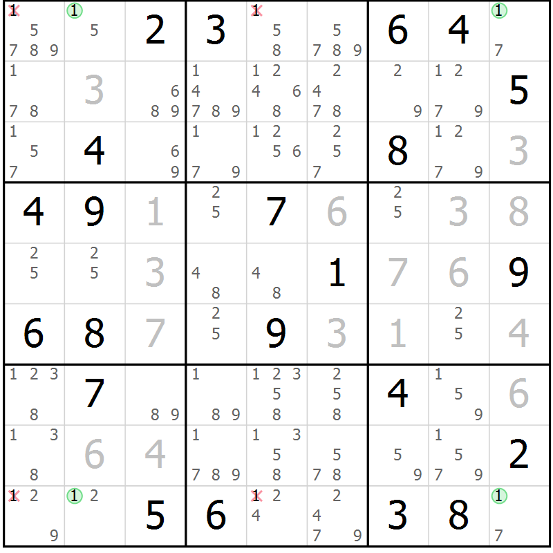 Position des candidats pour la solution de la Gr 13 page 16 du magazine de sudoku Sudoku Suprême n° 039