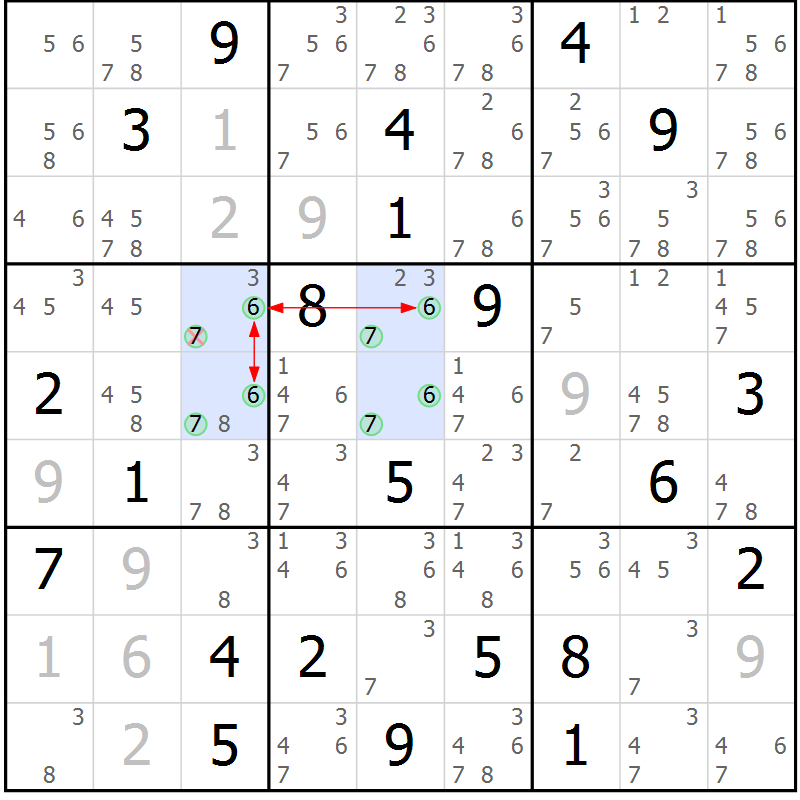 Position des candidats pour la solution de la Gr 14 page 17 du magazine de sudoku Sudoku Suprême n° 039