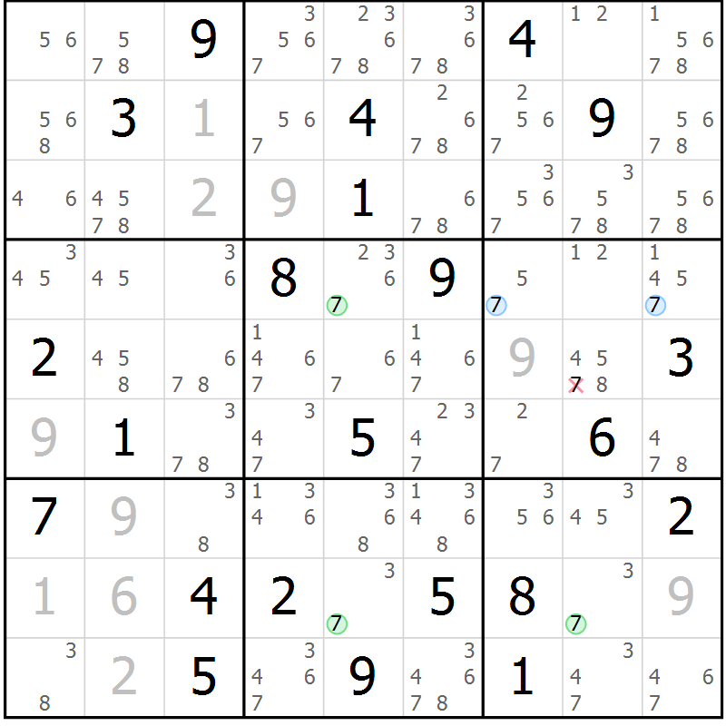 Position des candidats pour la solution de la Gr 14 page 17 du magazine de sudoku Sudoku Suprême n° 039