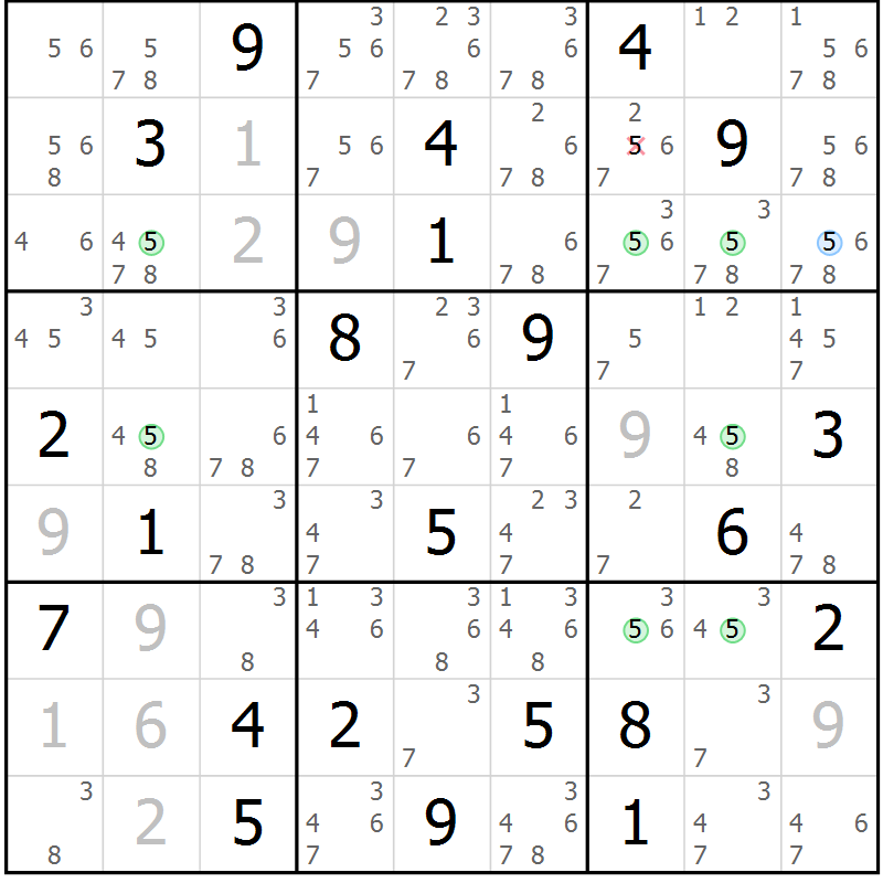 Position des candidats pour la solution de la Gr 14 page 17 du magazine de sudoku Sudoku Suprême n° 039