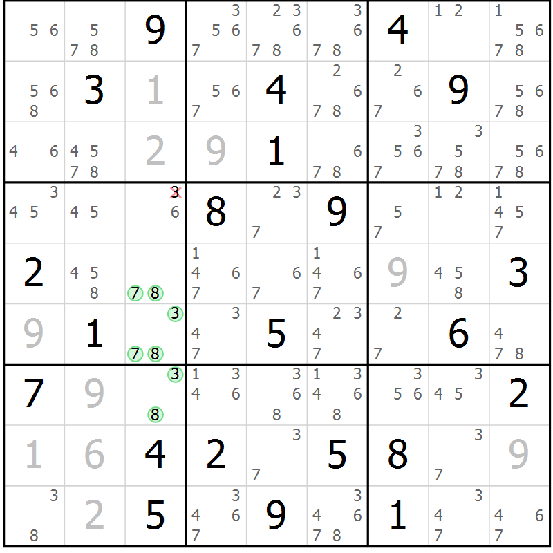 Position des candidats pour la solution de la Gr 14 page 17 du magazine de sudoku Sudoku Suprême n° 039