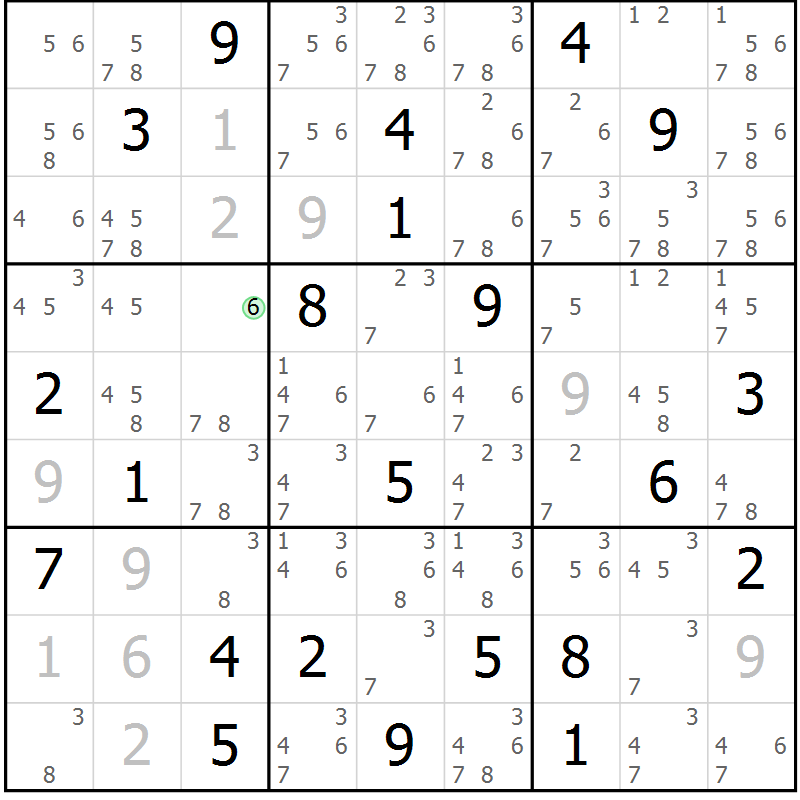 Position des candidats pour la solution de la Gr 14 page 17 du magazine de sudoku Sudoku Suprême n° 039