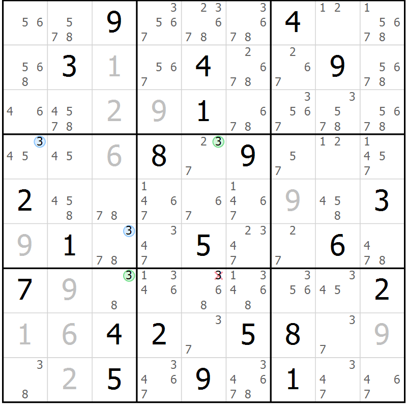 Position des candidats pour la solution de la Gr 14 page 17 du magazine de sudoku Sudoku Suprême n° 039
