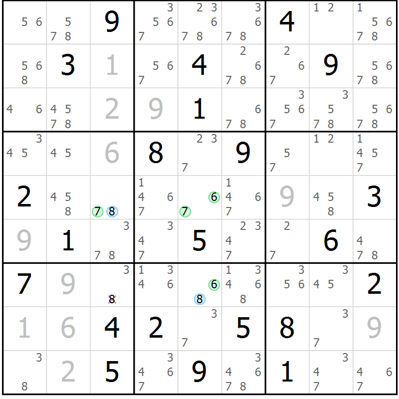 Position des candidats pour la solution de la Gr 14 page 17 du magazine de sudoku Sudoku Suprême n° 039