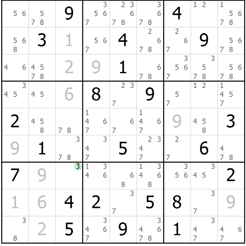 Position des candidats pour la solution de la Gr 14 page 17 du magazine de sudoku Sudoku Suprême n° 039