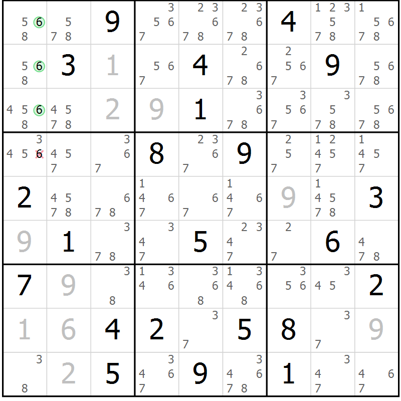 Position des candidats pour la solution de la Gr 14 page 17 du magazine de sudoku Sudoku Suprême n° 039