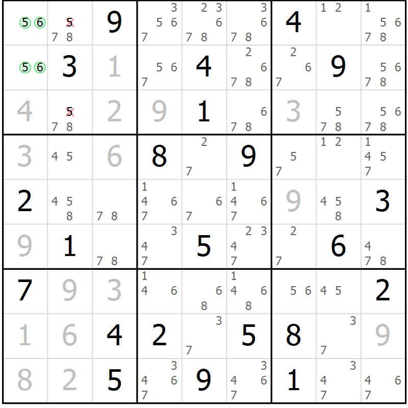 Position des candidats pour la solution de la Gr 14 page 17 du magazine de sudoku Sudoku Suprême n° 039