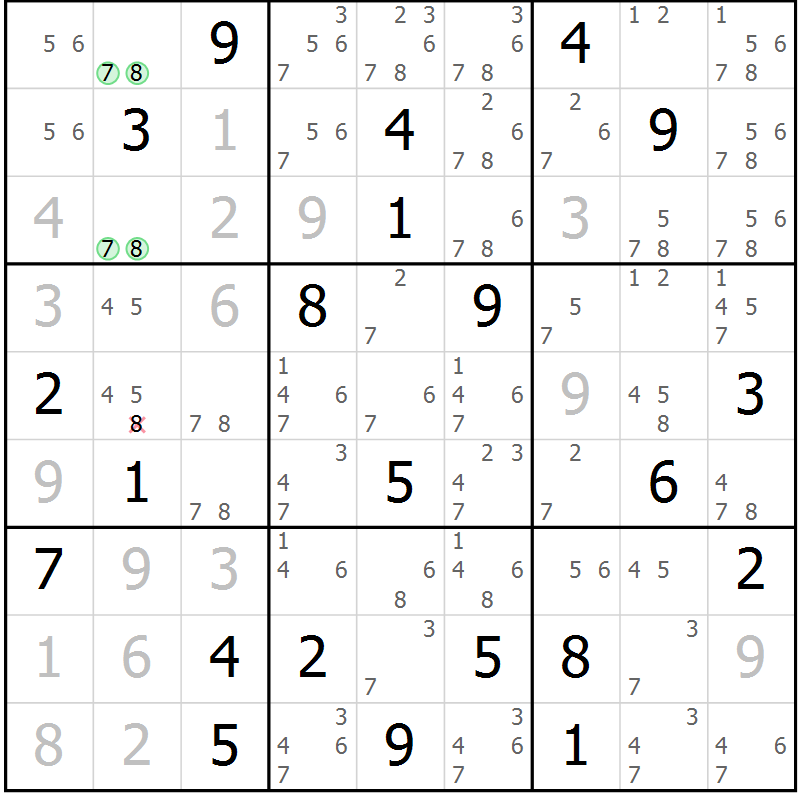 Position des candidats pour la solution de la Gr 14 page 17 du magazine de sudoku Sudoku Suprême n° 039