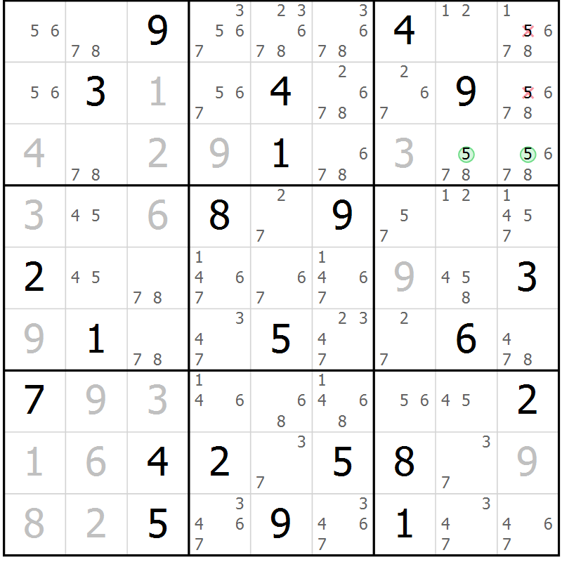 Position des candidats pour la solution de la Gr 14 page 17 du magazine de sudoku Sudoku Suprême n° 039