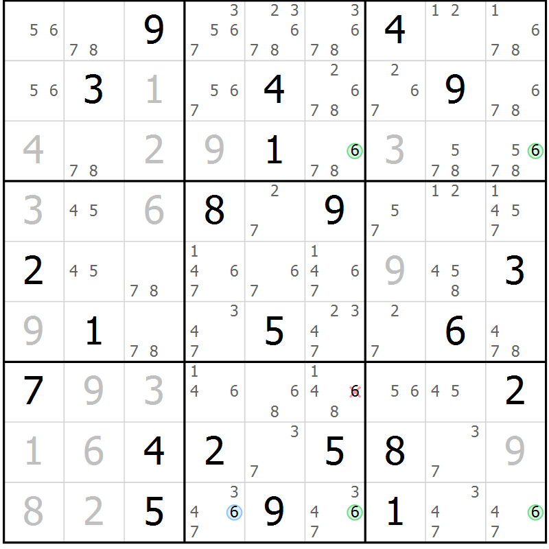 Position des candidats pour la solution de la Gr 14 page 17 du magazine de sudoku Sudoku Suprême n° 039