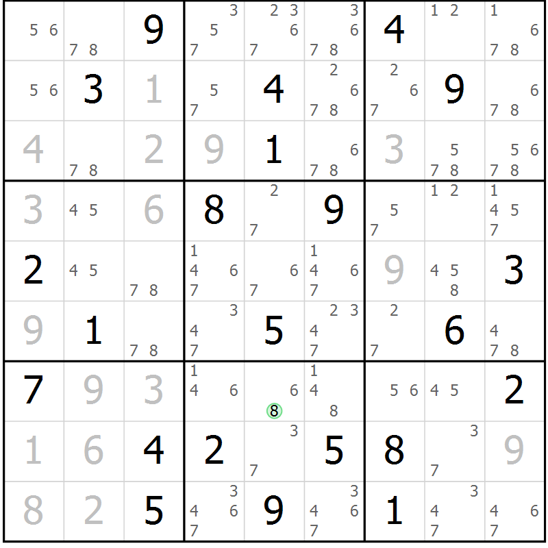 Position des candidats pour la solution de la Gr 14 page 17 du magazine de sudoku Sudoku Suprême n° 039