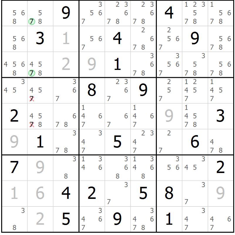 Position des candidats pour la solution de la Gr 14 page 17 du magazine de sudoku Sudoku Suprême n° 039