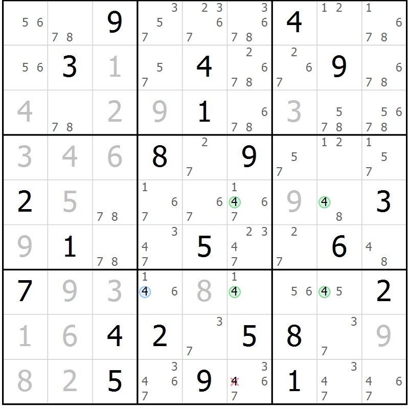 Position des candidats pour la solution de la Gr 14 page 17 du magazine de sudoku Sudoku Suprême n° 039