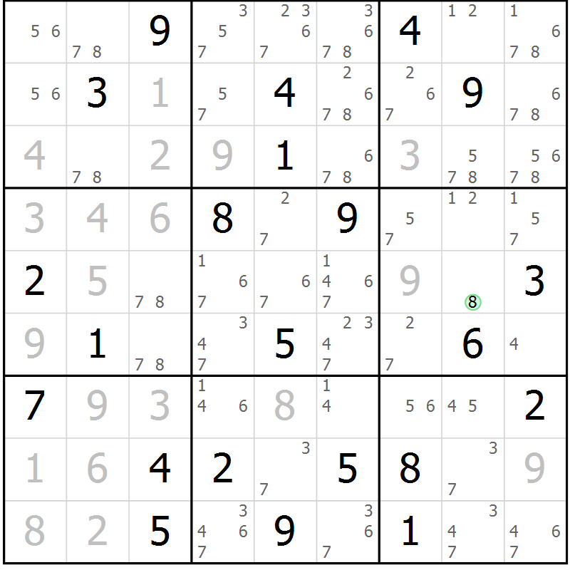Position des candidats pour la solution de la Gr 14 page 17 du magazine de sudoku Sudoku Suprême n° 039