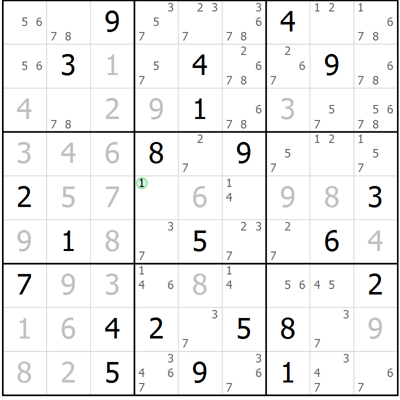 Position des candidats pour la solution de la Gr 14 page 17 du magazine de sudoku Sudoku Suprême n° 039