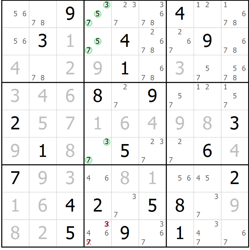 Position des candidats pour la solution de la Gr 14 page 17 du magazine de sudoku Sudoku Suprême n° 039