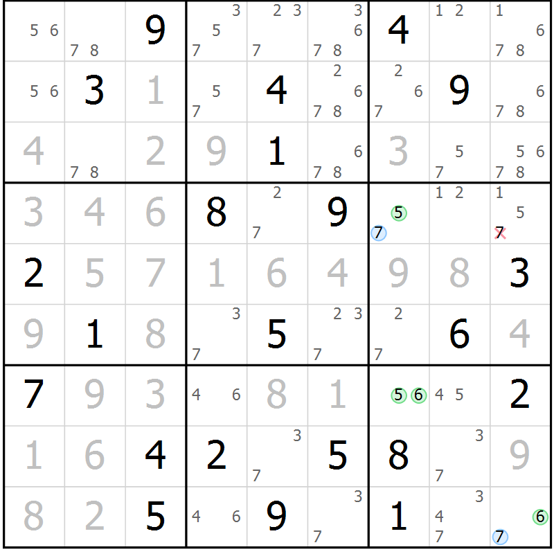 Position des candidats pour la solution de la Gr 14 page 17 du magazine de sudoku Sudoku Suprême n° 039