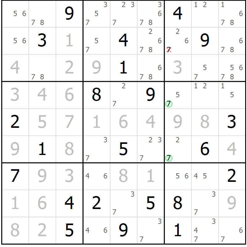 Position des candidats pour la solution de la Gr 14 page 17 du magazine de sudoku Sudoku Suprême n° 039