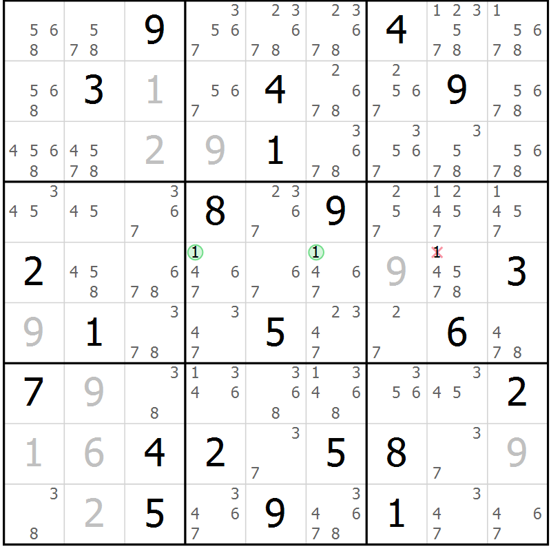 Position des candidats pour la solution de la Gr 14 page 17 du magazine de sudoku Sudoku Suprême n° 039