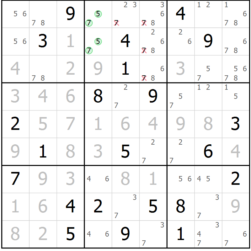 Position des candidats pour la solution de la Gr 14 page 17 du magazine de sudoku Sudoku Suprême n° 039