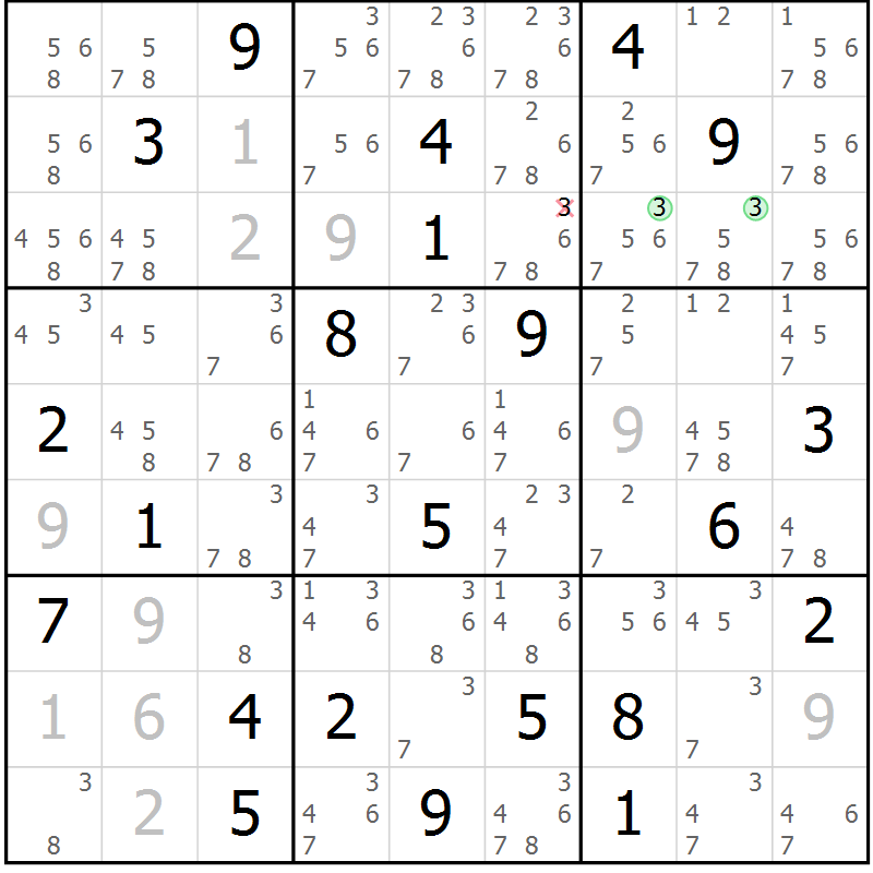 Position des candidats pour la solution de la Gr 14 page 17 du magazine de sudoku Sudoku Suprême n° 039
