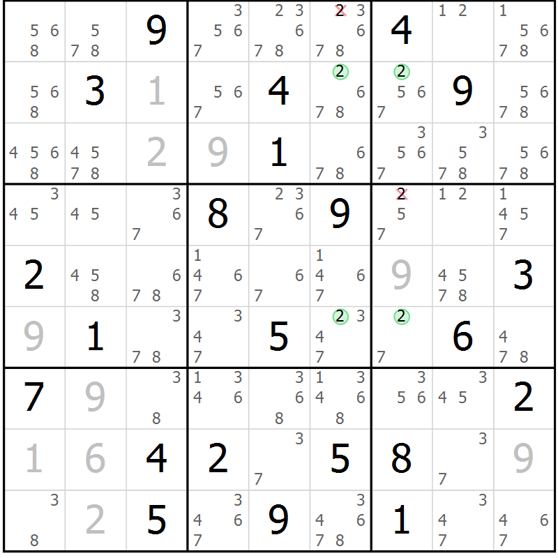 Position des candidats pour la solution de la Gr 14 page 17 du magazine de sudoku Sudoku Suprême n° 039