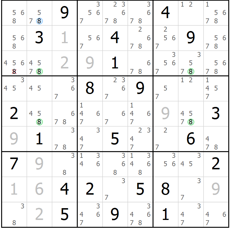 Position des candidats pour la solution de la Gr 14 page 17 du magazine de sudoku Sudoku Suprême n° 039