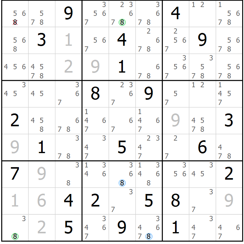 Position des candidats pour la solution de la Gr 14 page 17 du magazine de sudoku Sudoku Suprême n° 039