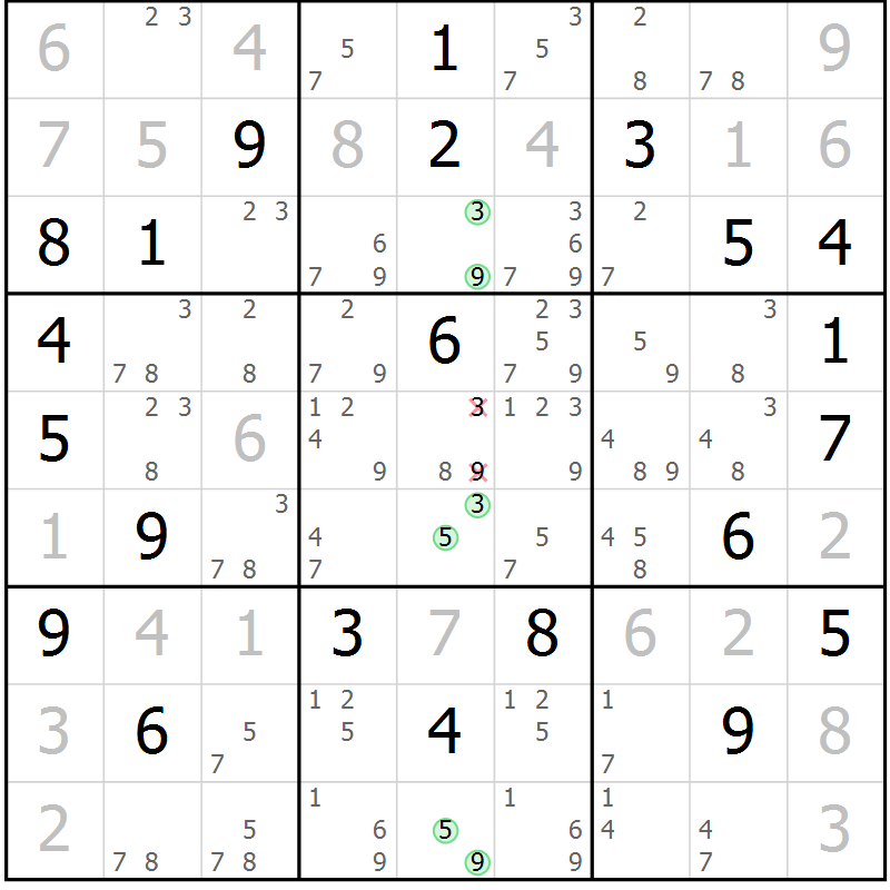 Position des candidats pour la solution de la Gr 15 page 18 du magazine de sudoku Sudoku Suprême n° 039