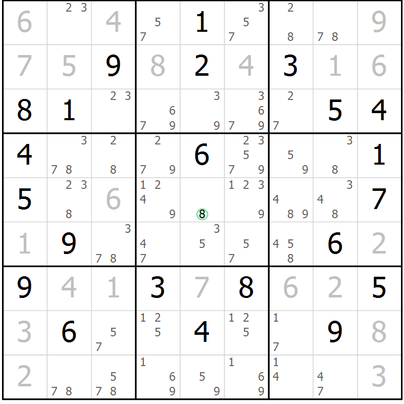 Position des candidats pour la solution de la Gr 15 page 18 du magazine de sudoku Sudoku Suprême n° 039