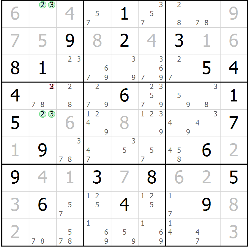 Position des candidats pour la solution de la Gr 15 page 18 du magazine de sudoku Sudoku Suprême n° 039