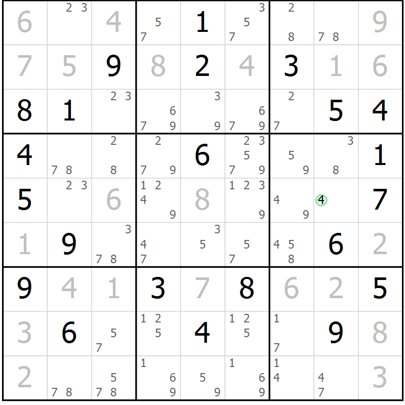 Position des candidats pour la solution de la Gr 15 page 18 du magazine de sudoku Sudoku Suprême n° 039