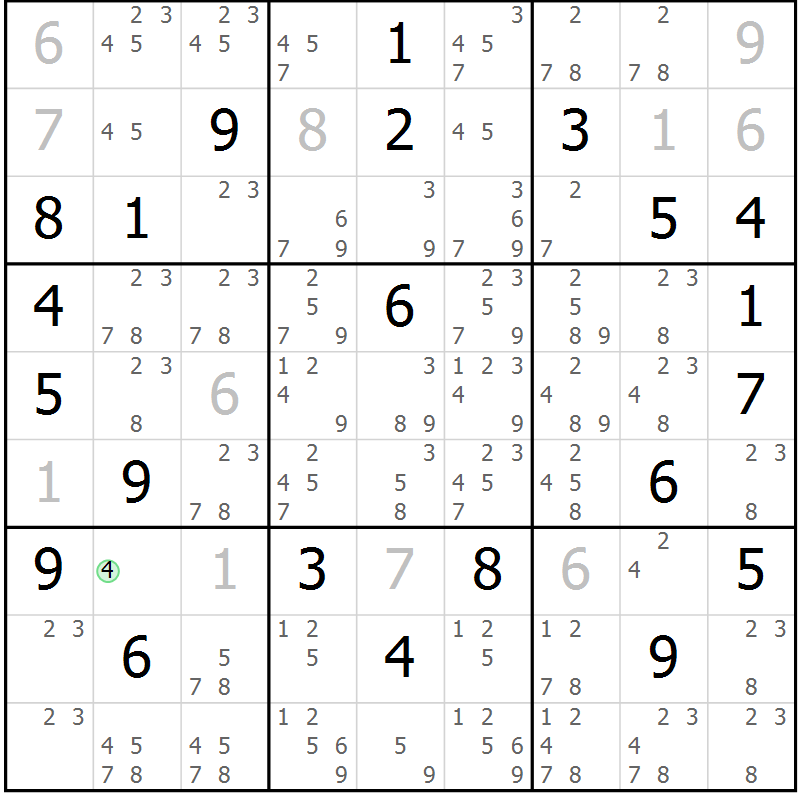 Position des candidats pour la solution de la Gr 15 page 18 du magazine de sudoku Sudoku Suprême n° 039