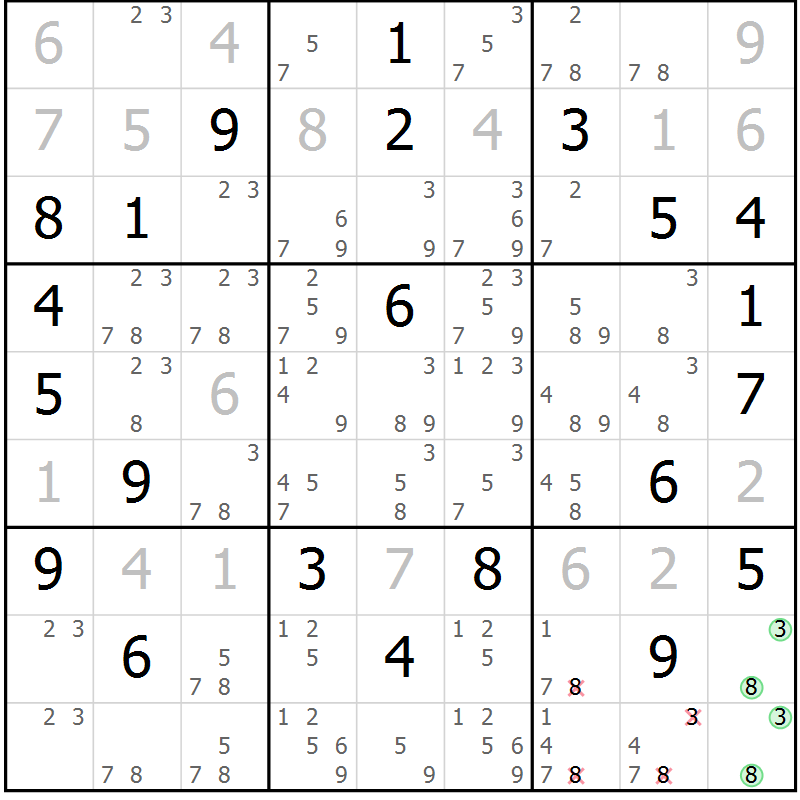 Position des candidats pour la solution de la Gr 15 page 18 du magazine de sudoku Sudoku Suprême n° 039