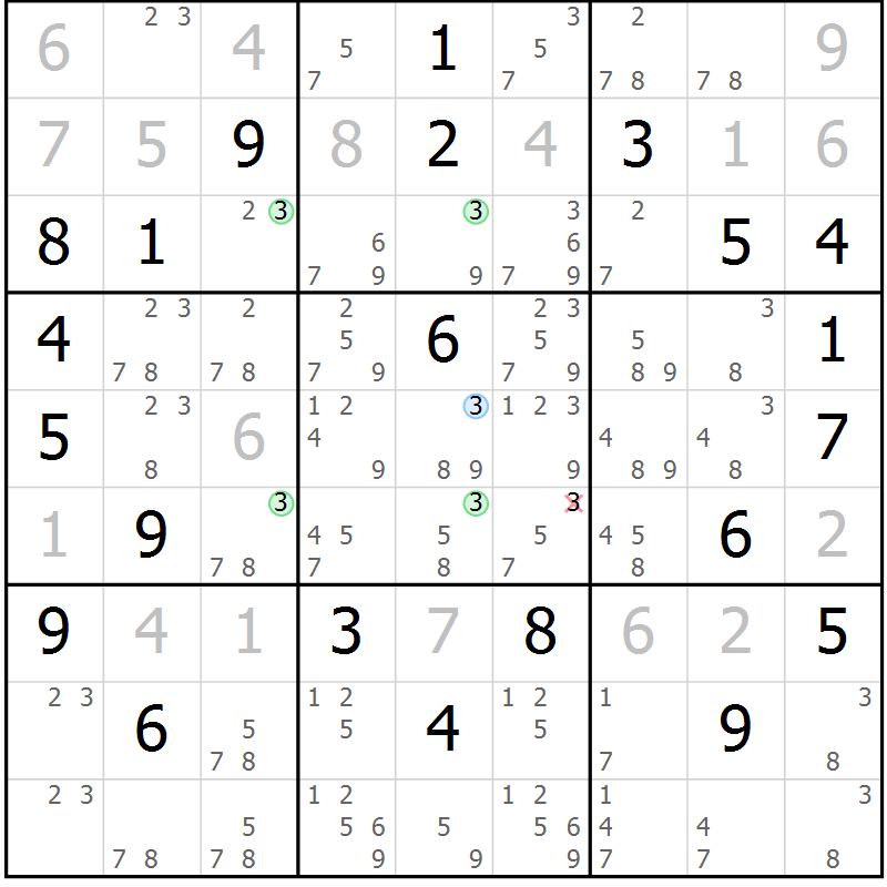 Position des candidats pour la solution de la Gr 15 page 18 du magazine de sudoku Sudoku Suprême n° 039