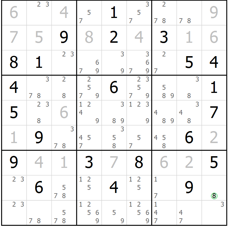 Position des candidats pour la solution de la Gr 15 page 18 du magazine de sudoku Sudoku Suprême n° 039
