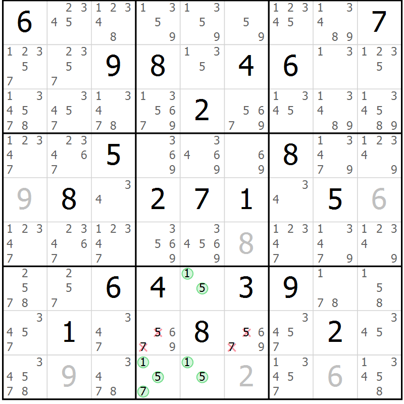 Position des candidats pour la solution de la Gr 16 page 19 du magazine de sudoku Sudoku Suprême n° 039