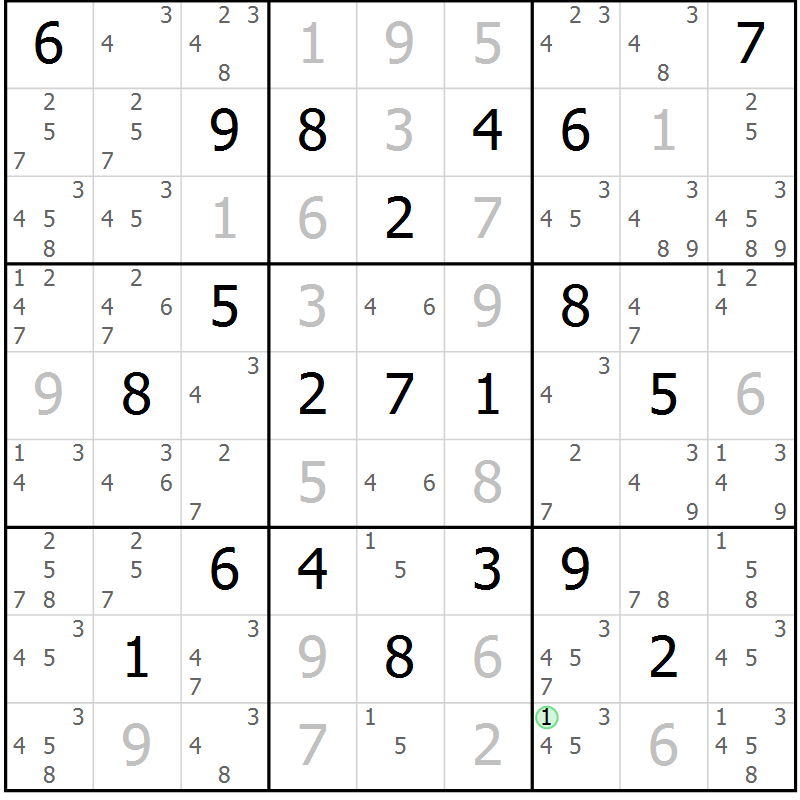 Position des candidats pour la solution de la Gr 16 page 19 du magazine de sudoku Sudoku Suprême n° 039