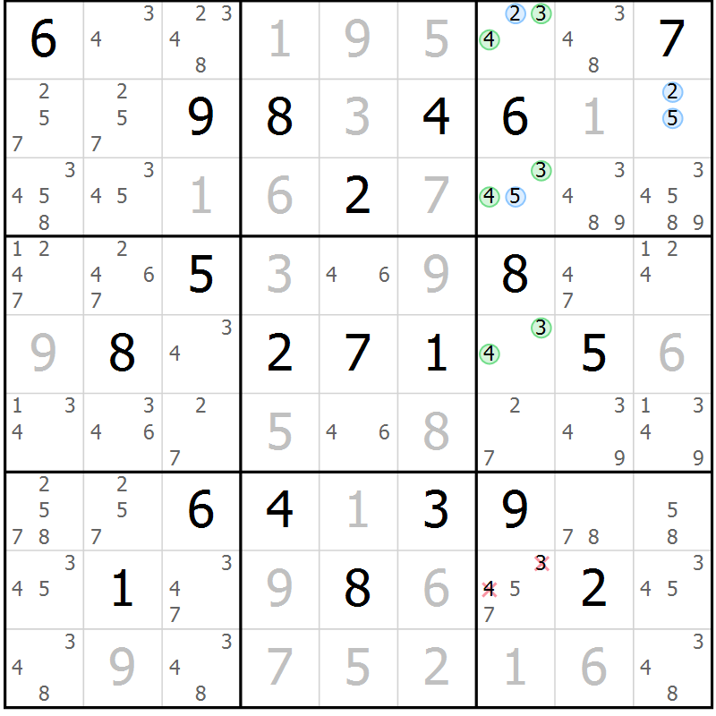 Position des candidats pour la solution de la Gr 16 page 19 du magazine de sudoku Sudoku Suprême n° 039