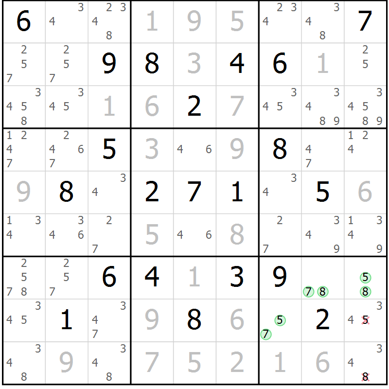 Position des candidats pour la solution de la Gr 16 page 19 du magazine de sudoku Sudoku Suprême n° 039