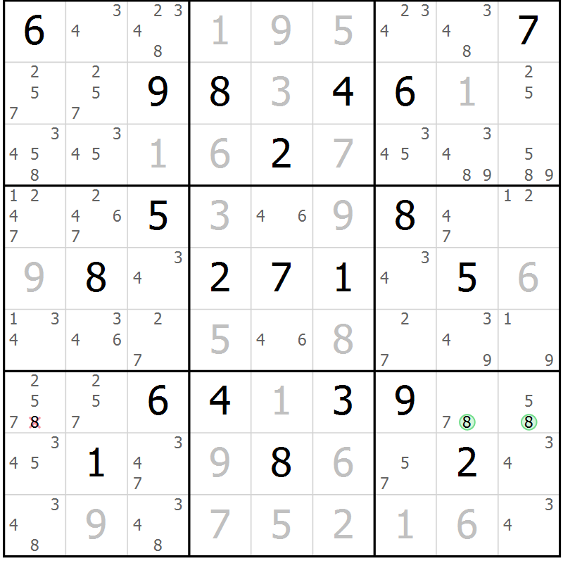 Position des candidats pour la solution de la Gr 16 page 19 du magazine de sudoku Sudoku Suprême n° 039