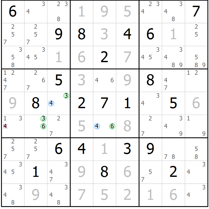 Position des candidats pour la solution de la Gr 16 page 19 du magazine de sudoku Sudoku Suprême n° 039