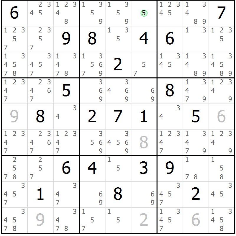 Position des candidats pour la solution de la Gr 16 page 19 du magazine de sudoku Sudoku Suprême n° 039